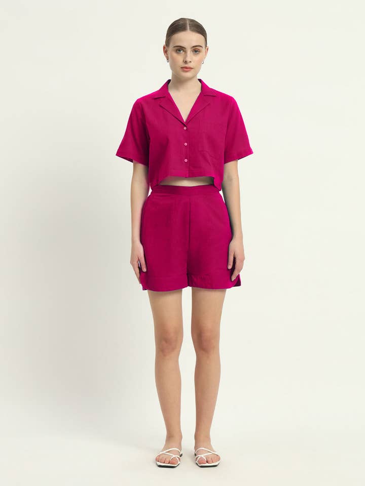 Crop Shirt Shorts Berry Co-ord Set for wholesale by Thevasa