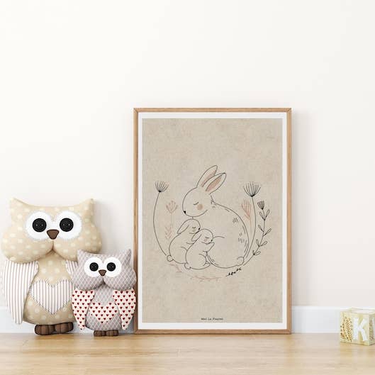 A4-affisch Mamma Kanin och Bebis - Barnrumsdekor för wholesale av Nini La Fourmi