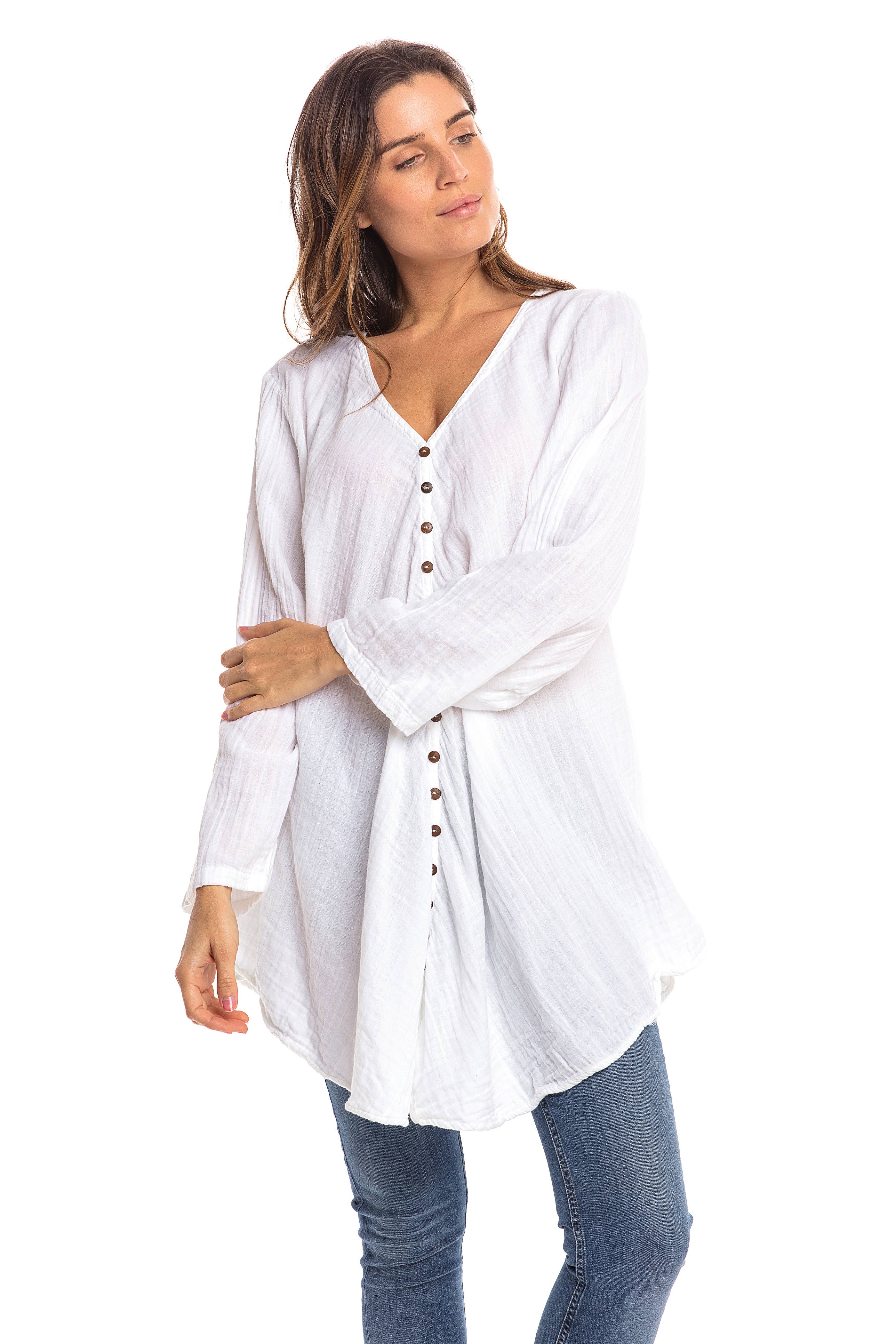 Nusantara Inc. - Wholesale Blouse - Women's - Thai Cotton Button Front Top-0482719