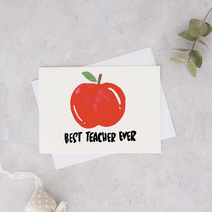 Best Teacher Ever Card, Teacher Appreciation Card, Cute Card for Teacher, End of School Year Card, Watercolour Apple Card for wholesale by Wild Juniper Art Studio