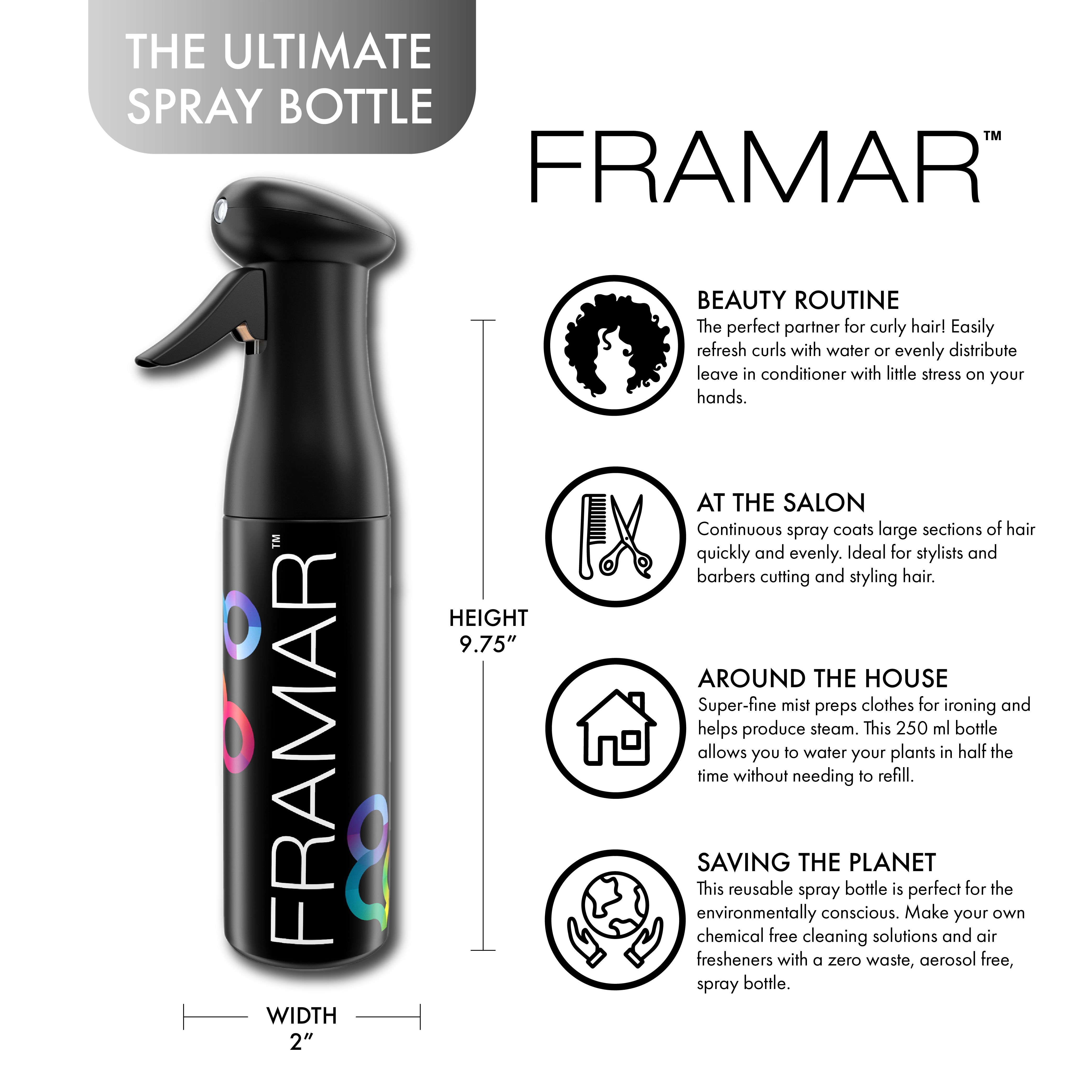 Framar Hair Brushes & Hair Accessories - Wholesale Hair Spray - FRAMAR Continuous Spray Bottle For Hair, Mist Bottle - Black7