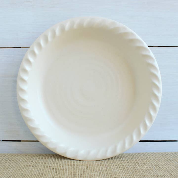 Rowe Pottery - Wholesale Dinner Plate - Ridges Pie Plate - Drift White0