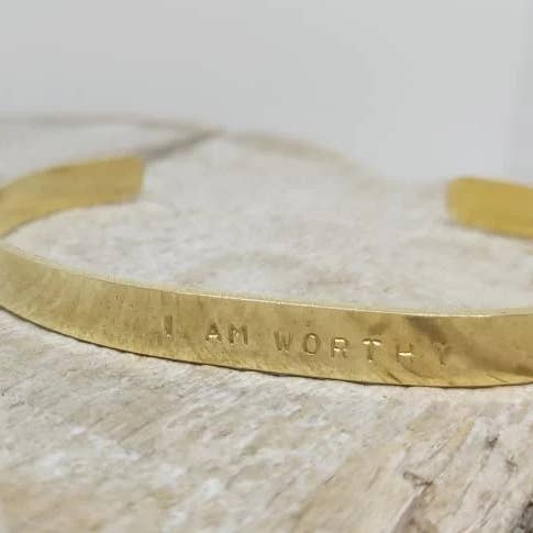 I Am Worthy Gold Cuff for wholesale by benny and the moo