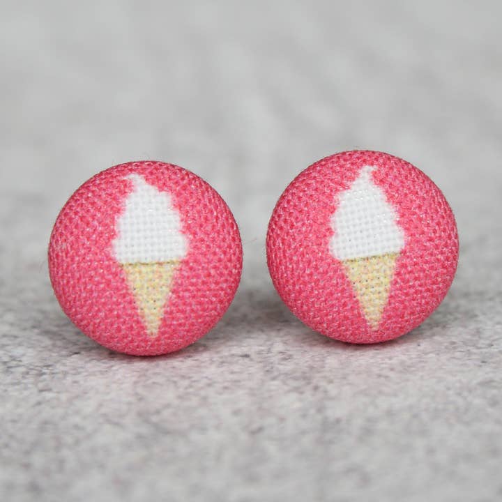 Soft Serve Ice Cream Fabric Button Earrings for wholesale by Rachel O's