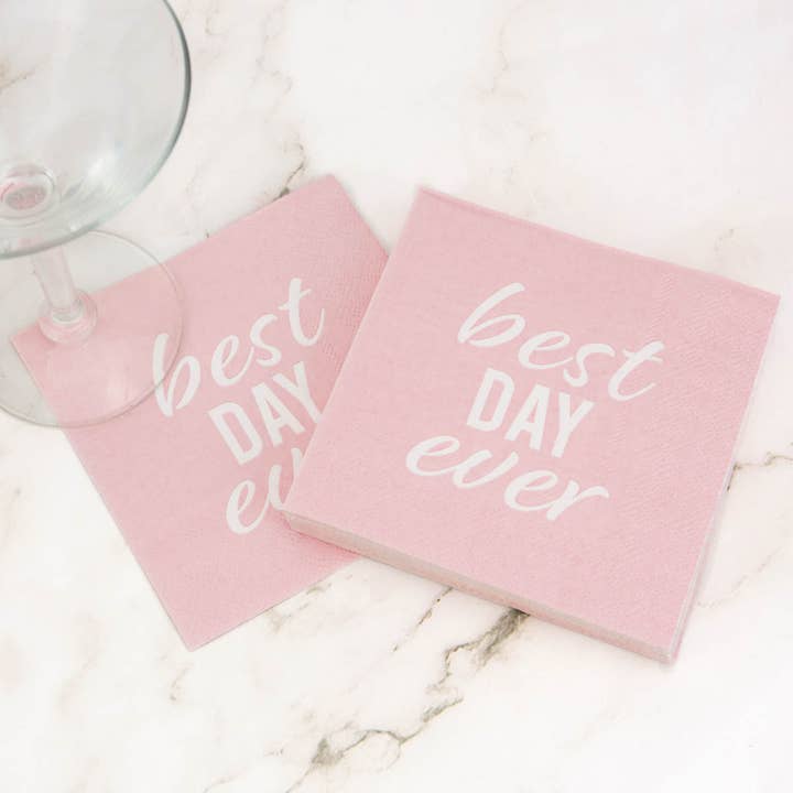 The Royal Standard - Wholesale Disposable Napkin - Best Day Ever Cocktail Napkins Blush/White 5x5