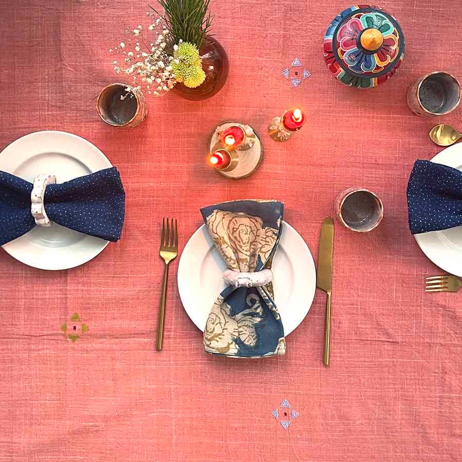 Ichcha - Vendita all'ingrosso Tovaglioli da tavola in stoffa - Tovaglioli per Cena Festiva, Set di 4 in Cotone Organico - Oro Rosa6