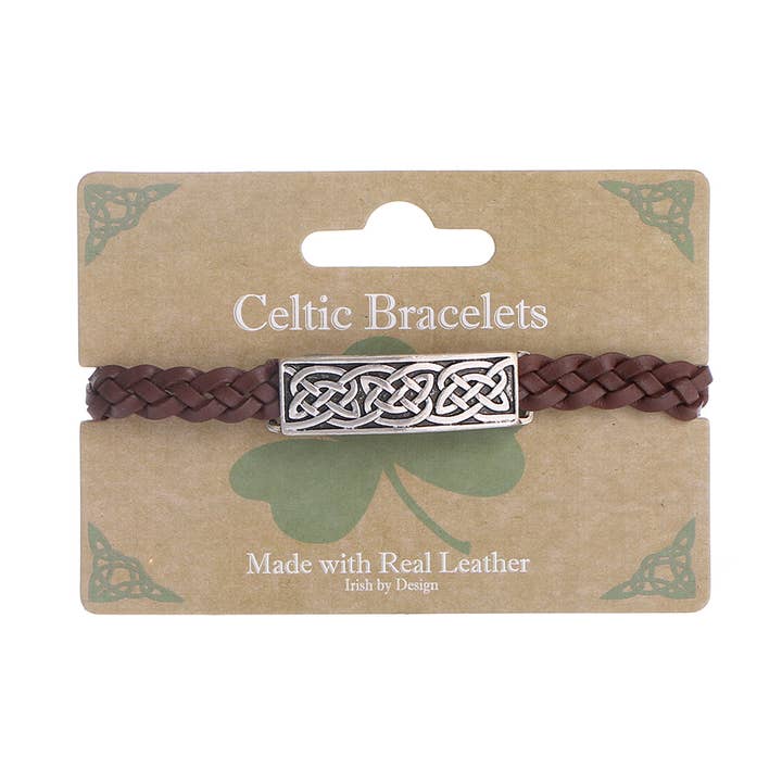 Brown IRB-015C 4 Platt Leather Bracelet with Shamrock for wholesale on Faire0