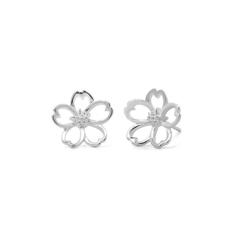 Cherry Blossom Outline Studs (ES 2738) for wholesale by Boma Jewelry