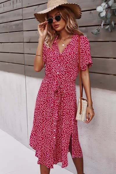 Miss Sparkling - Wholesale Dress - Women's - Buttoned floral Print Dress2