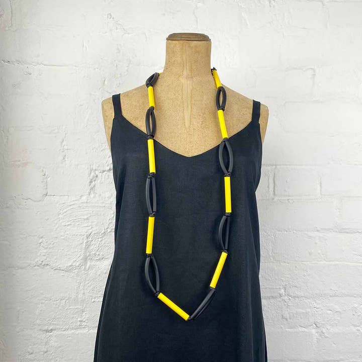 Frank Ideas - Wholesale Bib necklace - Black and yello architectural necklace ROD NECKLACE 2 yellow2