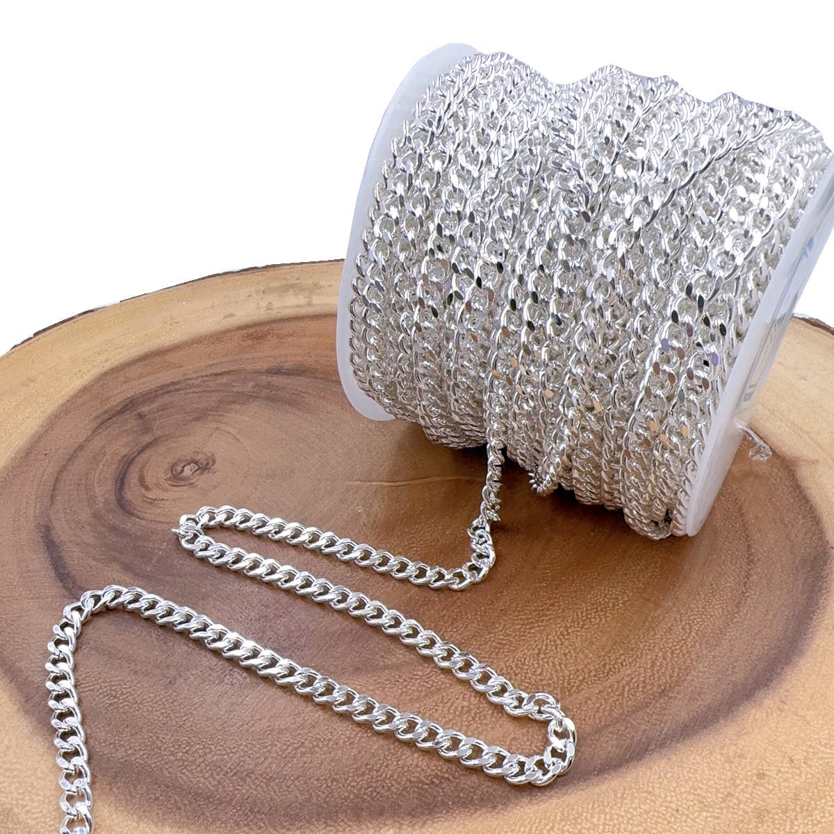 Beads Creation – wholesale Link & chain necklace – Shiny Silver Cuban Curb Chain by Foot, Bulk Roll Chain CH1032