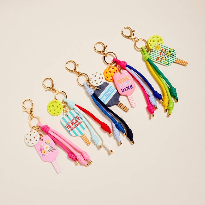 Leather Pickleball Paddle Rope Bag Charm Keychain for wholesale by Verita Lane