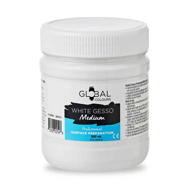White Gesso - 500ml Professional Surface Prep Medium for wholesale by Global Colours - Acrylic Artists Paint