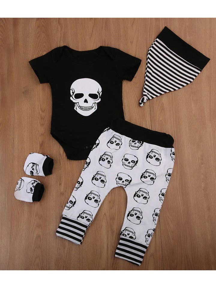 Fennco Styles - Wholesale Clothing Set - Baby - Black & White Skull Halloween 5pcs Baby Outfit