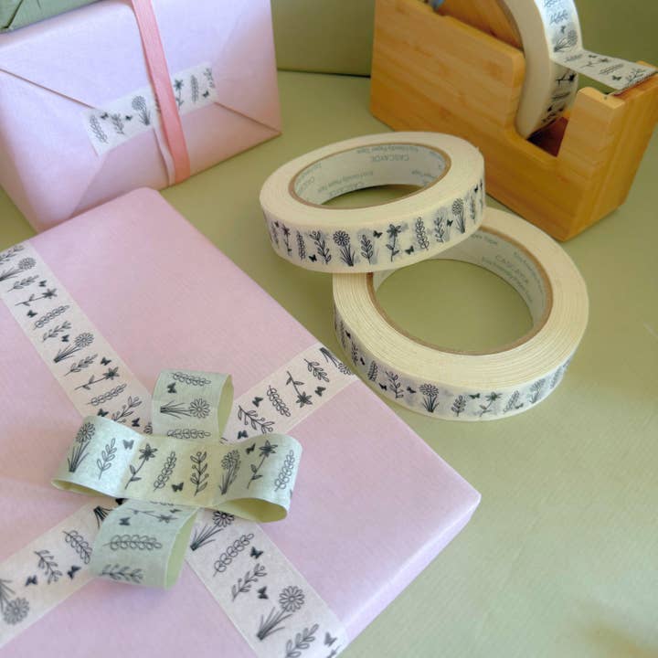 Cascayde - Vendita all'ingrosso Nastri adesivi - Nastro di Carta con Fiori e Farfalle 24mm - Nastro da Imballaggio Ecologico
