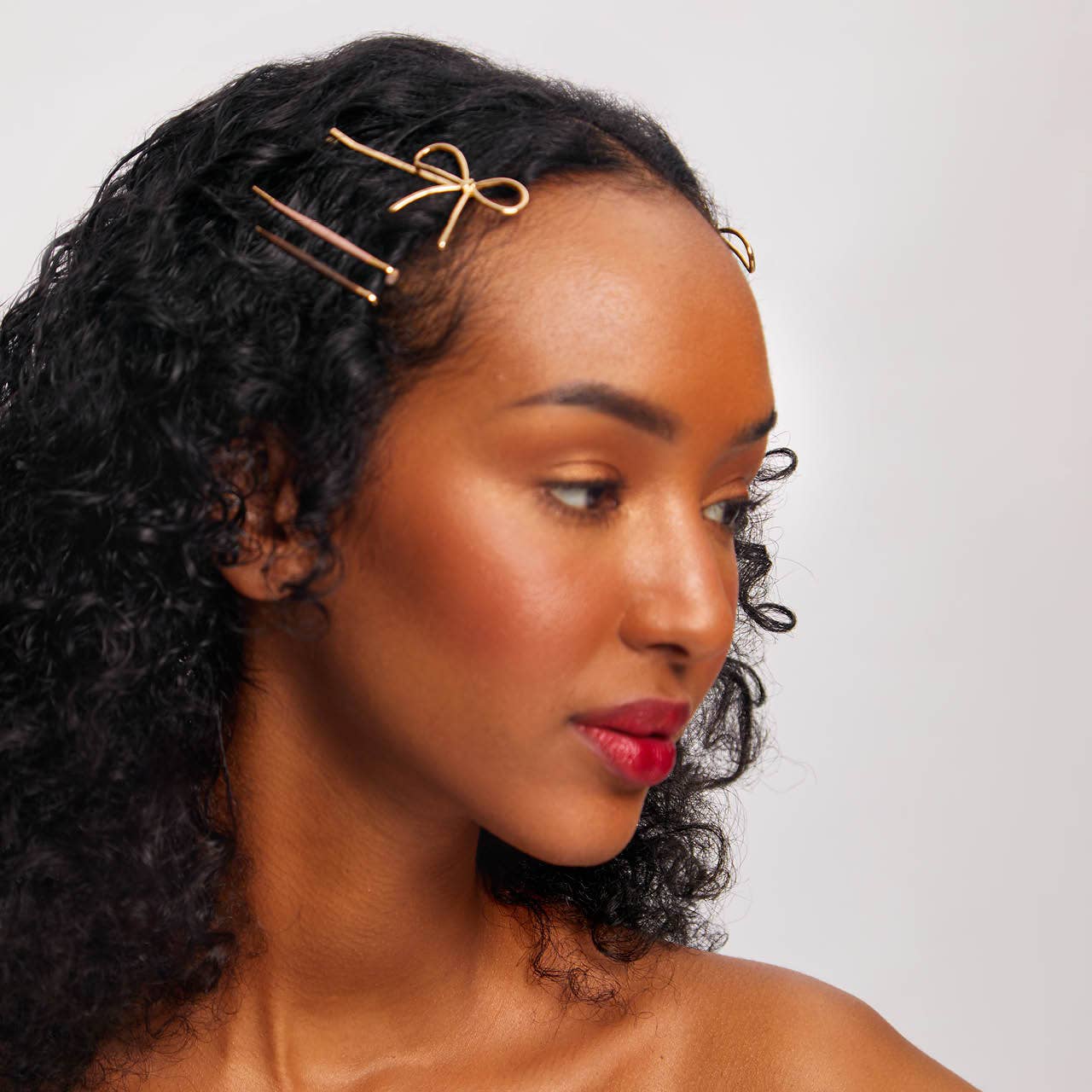 KITSCH - Wholesale Bobby Pin - Women's - Metal Enamel Cloud & Bow Bobby Pins 8pc Set - Rosewood1