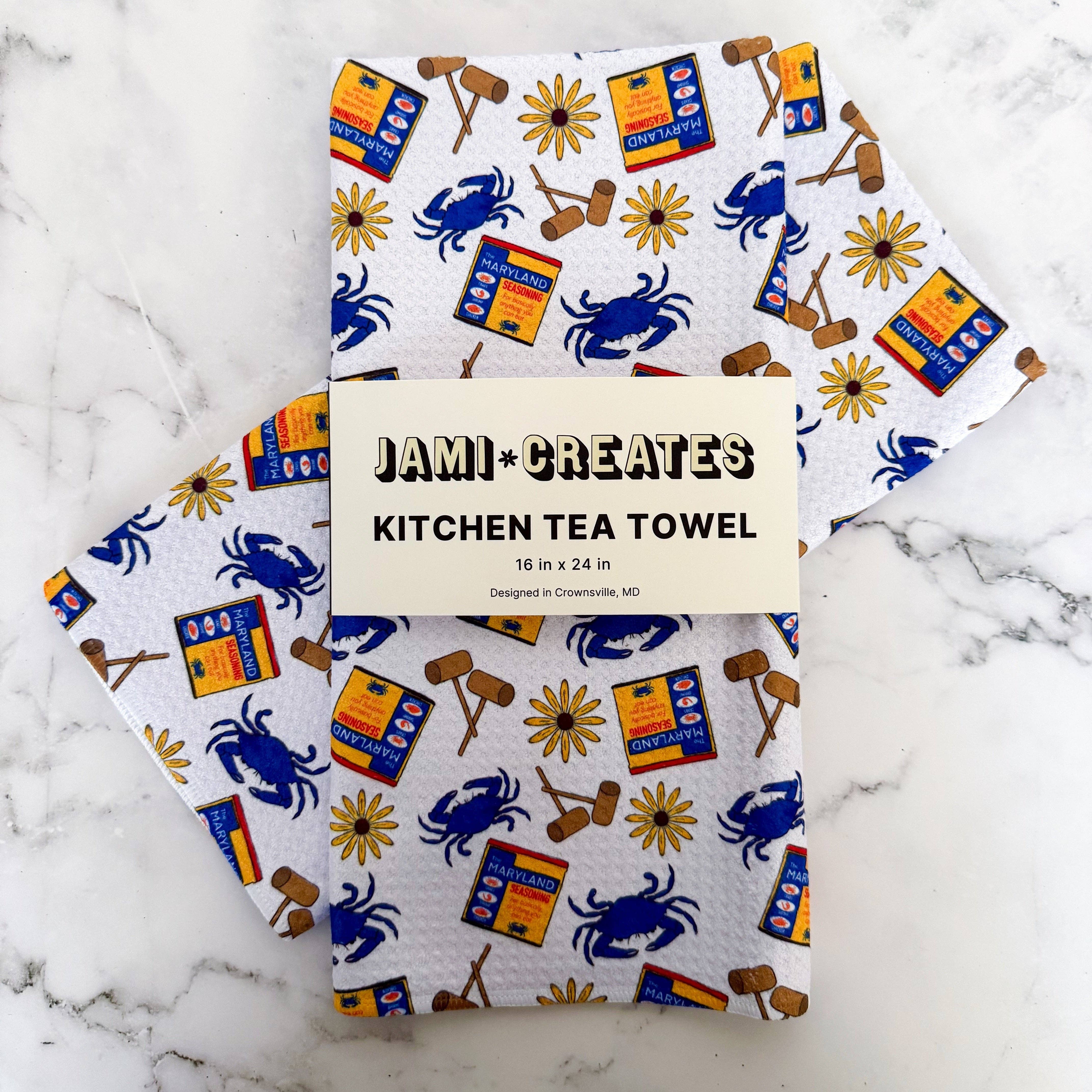 Jami Creates - Wholesale Tea Towel - Maryland Seasoning Crab Feast Kitchen Dish Towel1
