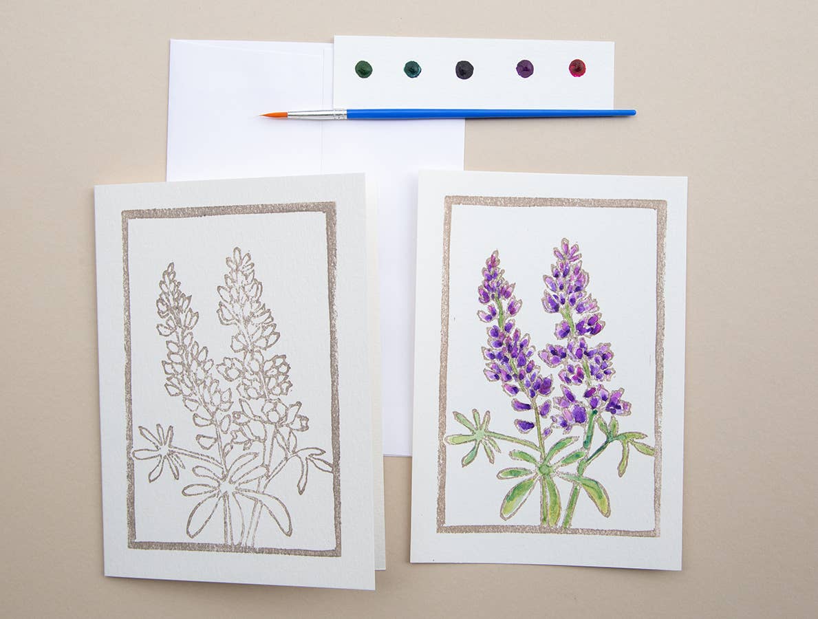 Ashes & Arbor - Wholesale DIY Craft Kit - 5x7 Lupine Watercolor Art Card Kit2