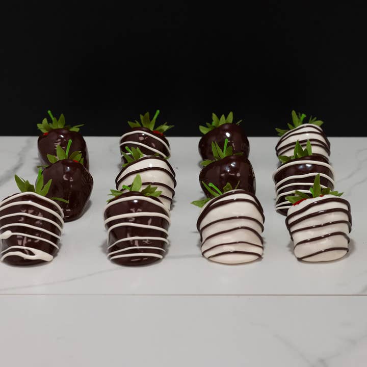 Fake Chocolate Dipped Strawberries - Set of 12 for wholesale by Just Dough It! Fake Foods