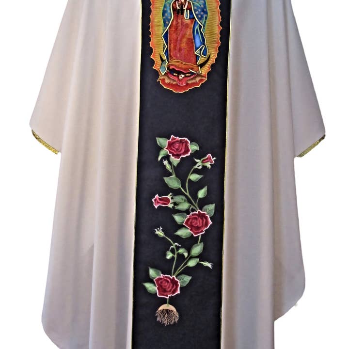 Chasuble - Miraculous Roses w/ Our Lady of Guadalupe (GuadR24) for wholesale by Oremus Mercy