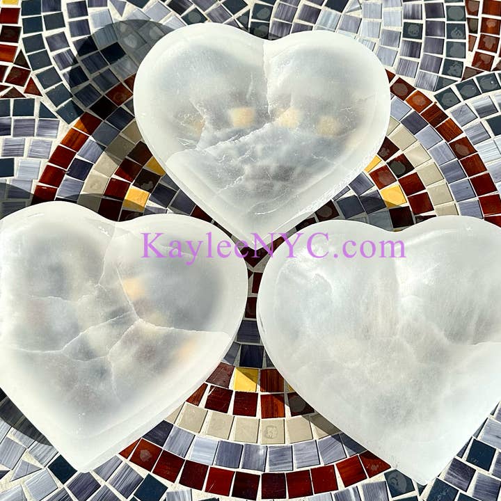 KayleeNYC - Wholesale Spiritual Stone/Crystal - Natural Selenite aka Satin Spar Heart Bowls