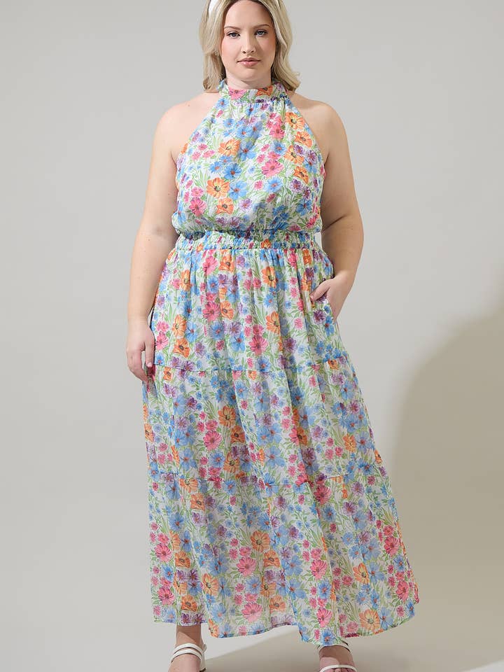 Ezia Garden Jetter Halter Maxi Dress Curve for wholesale by Sugarlips