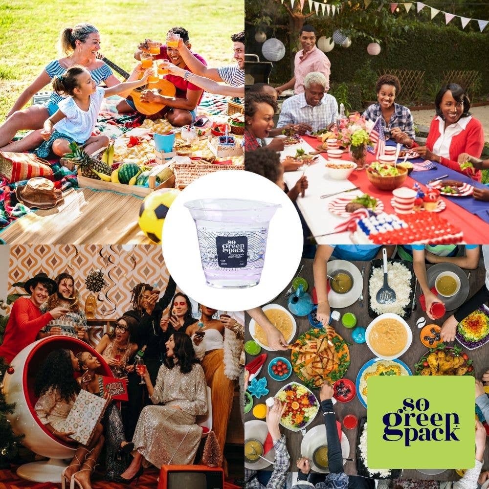 Sogreenpack - Vente Lots de vaisselle jetable - Gobelets jetables compostables PLA transparents 9 oz (266 ml) - lot de 506