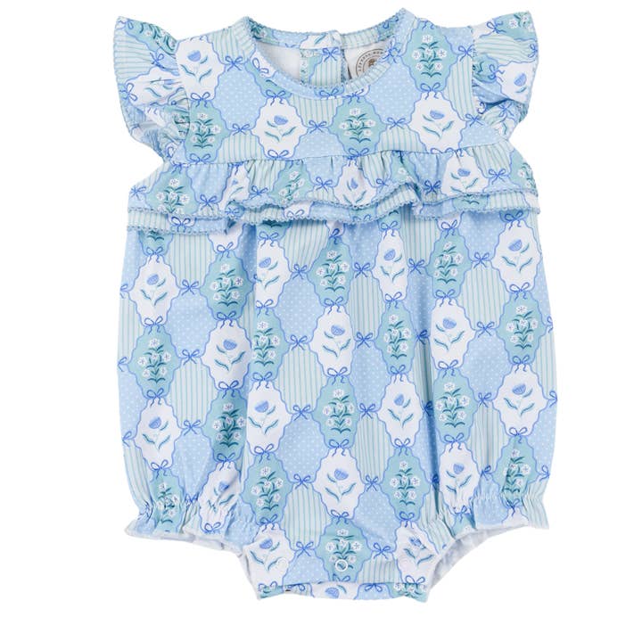 Blommig Blå Rosalie Volang Romper för wholesale av Cypress Row Childrens