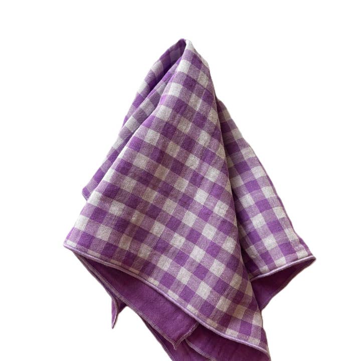 CHARMY - Wholesale Dinner & cloth napkin - Set of 4 Double Cotton Gauze Napkins – Azure Gingham, violet, clementine, and gray-green – 40x40cm5
