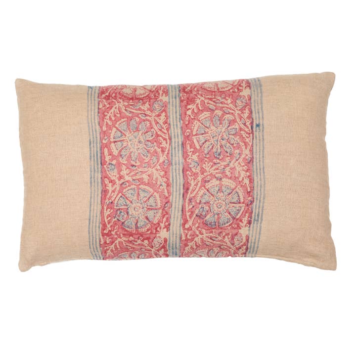 Coromandel Vintage Red and Blue Lumbar Pillow Cover for wholesale by Alamwar