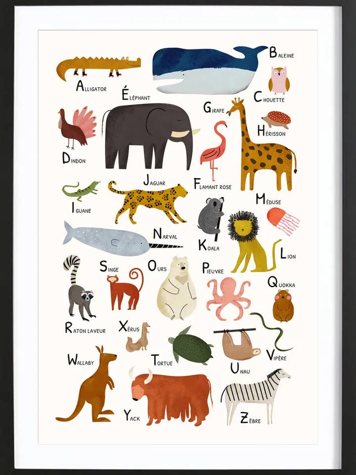 Abécédaire des animaux - Premium Poster gerahmt für den Großhandel von JUNIQE