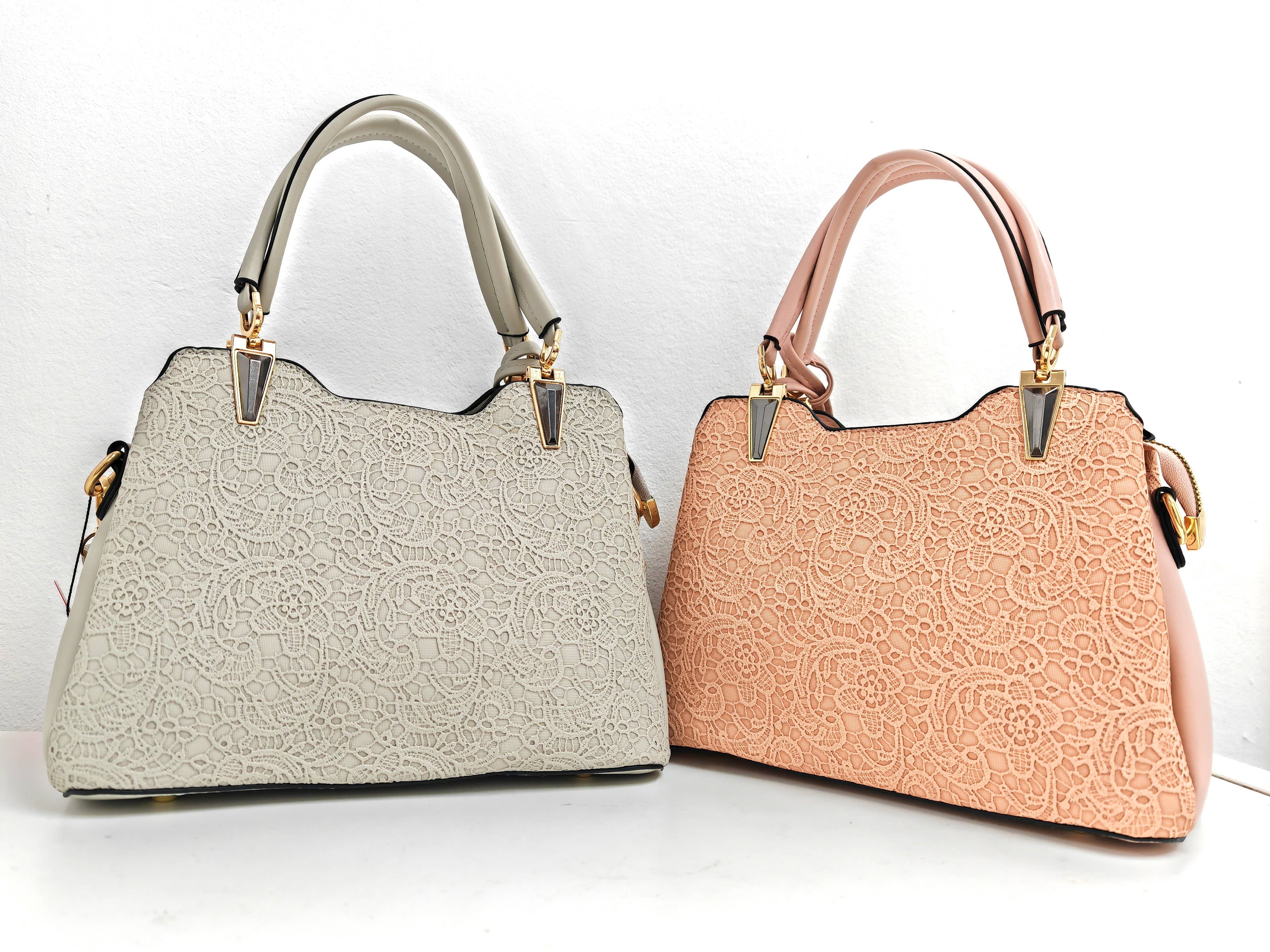 Superbia - Venta al por mayor Bolso con asas - Mujer - Bolso mediano con estampado de encaje, múltiples bolsillos y asa superior + monedero gratis A96975