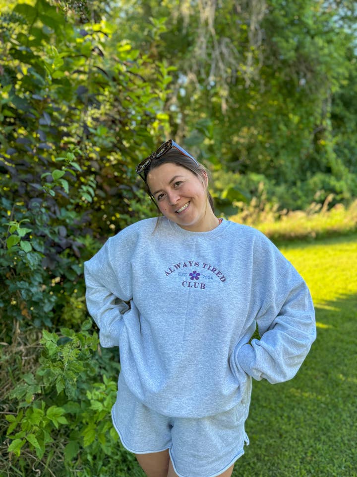 Brenna M & Co - Wholesale Sweatshirt - Unisex - Always Tired Mental Health Awareness Embroidered Crewneck1