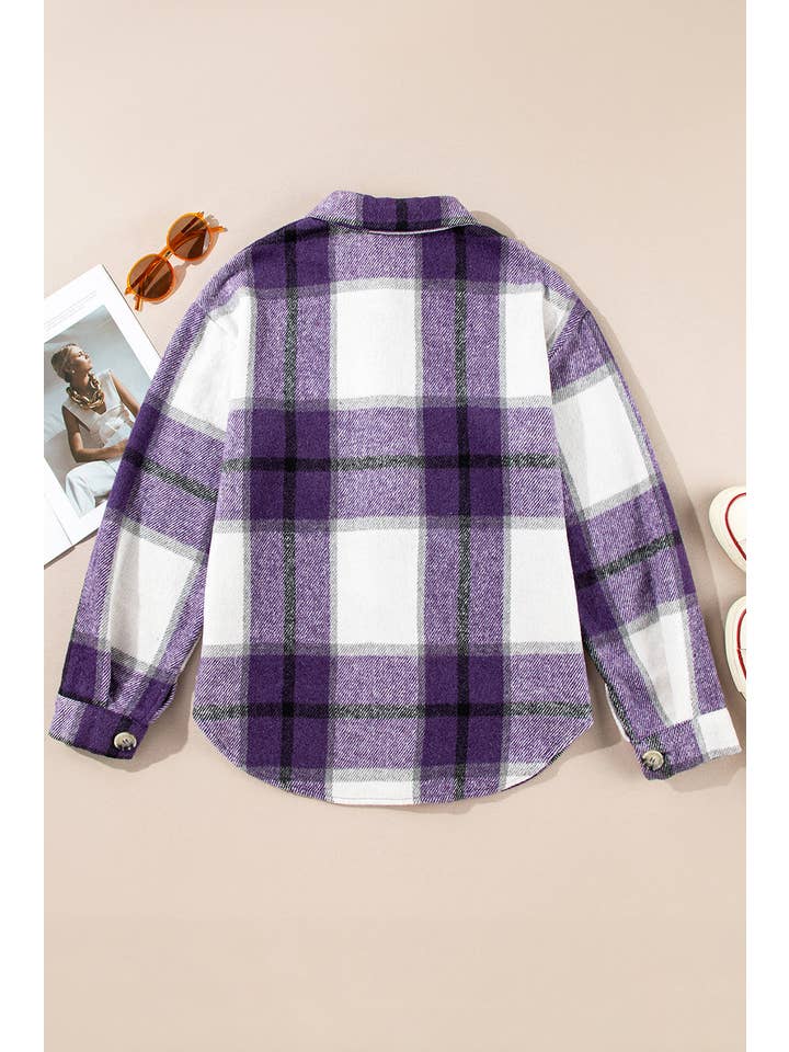 PRETTY BASH - Wholesale Shirt Jacket/Shacket - Women's - Plaid Button-Up Long Sleeve Pocketed Shacket10