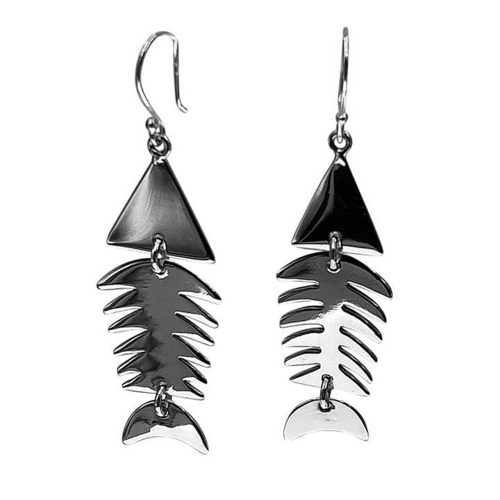 Articulated Sterling Silver Fish Bone Earrings for wholesale by The East Wind Silver Co. ltd.
