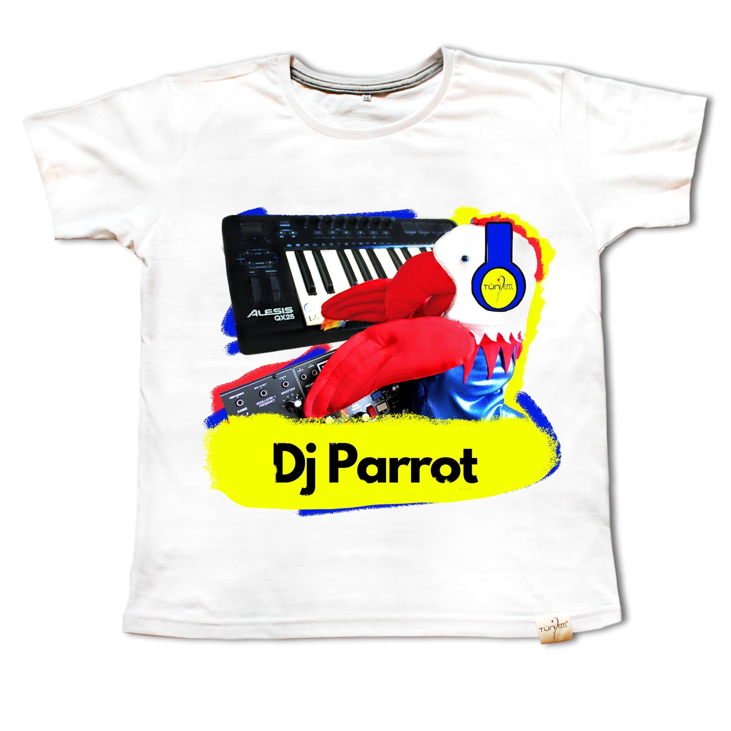 Tundem - Wholesale Screen Printed T-Shirt - Kids - Graphic T-Shirt, DJ Parrot, children, 100% cotton, made Italy0