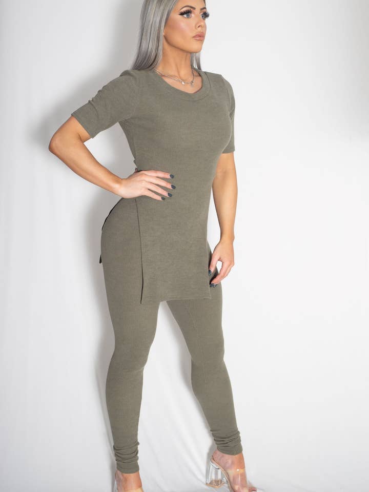 2 PIECE SIDE SPLIT TOP WITH LEGGINGS for wholesale by Zammi