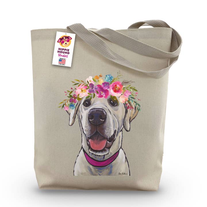Bolsa de laboratorio amarilla Bright Blooms, bolsa de mano para perros labrador para venta al por mayor de Hippie Hound Studios