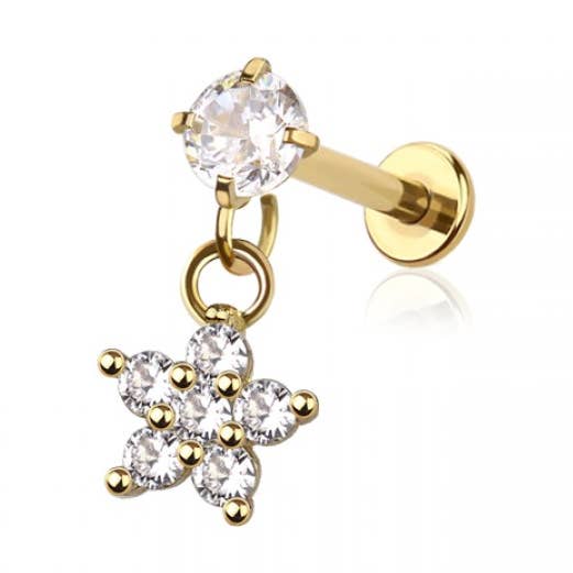 FLOWER DANGLE CZ STONE TOP SS INTERNALLY THREADED LABRET/MON for wholesale by CRAVE