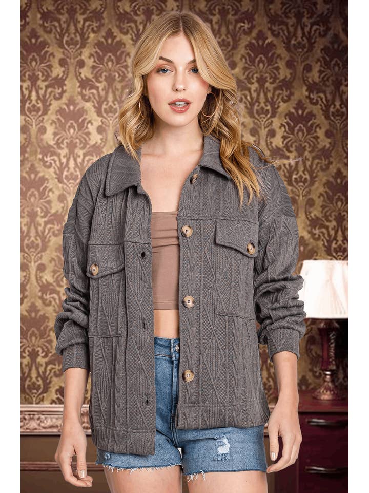 ELLEBORN - Wholesale Shirt Jacket/Shacket - Women's - Textured Relaxed Jacket-3393T