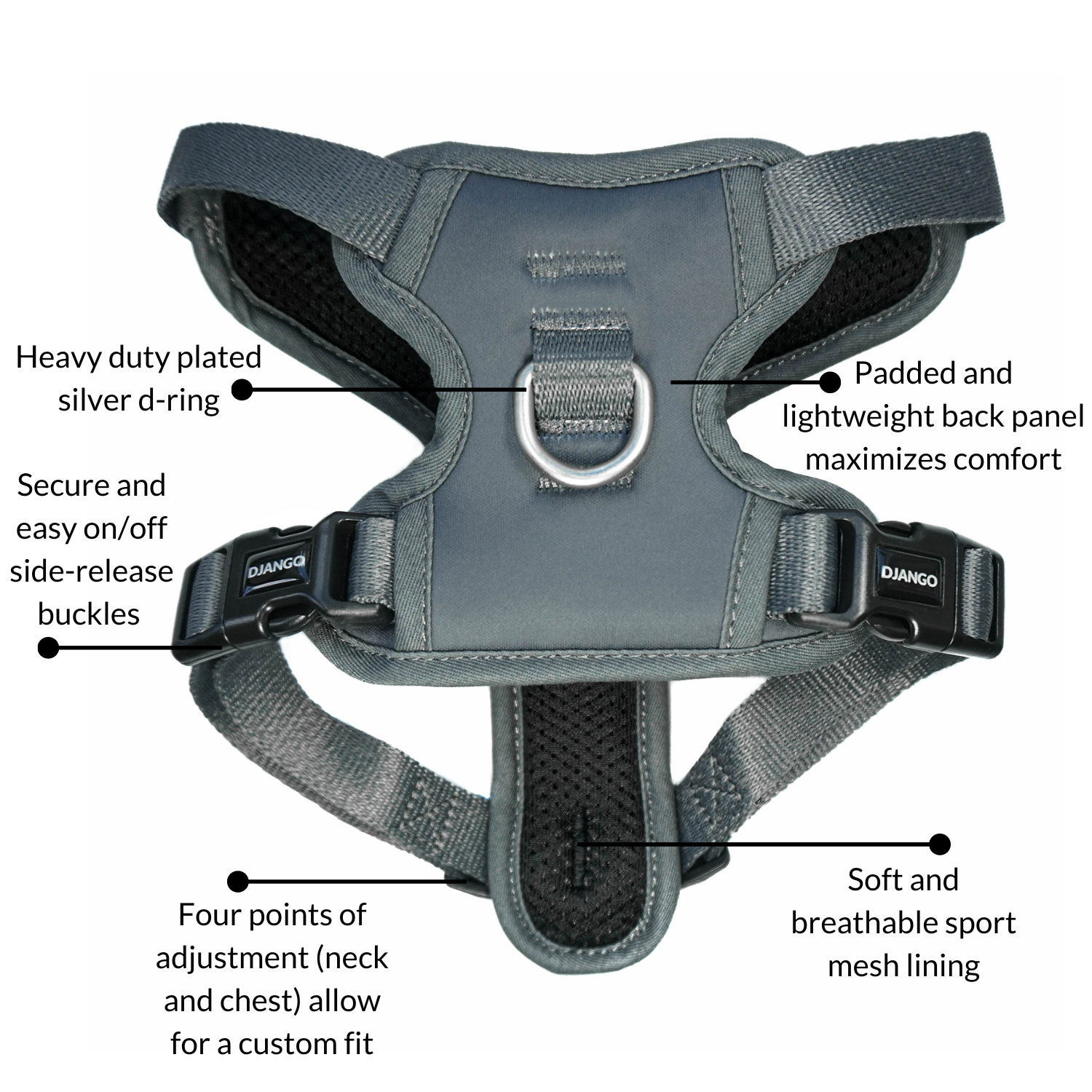 DJANGO - Wholesale Pet Harness - Dog - Tahoe No Pull Dog Harness - Poppy Seed Gray5