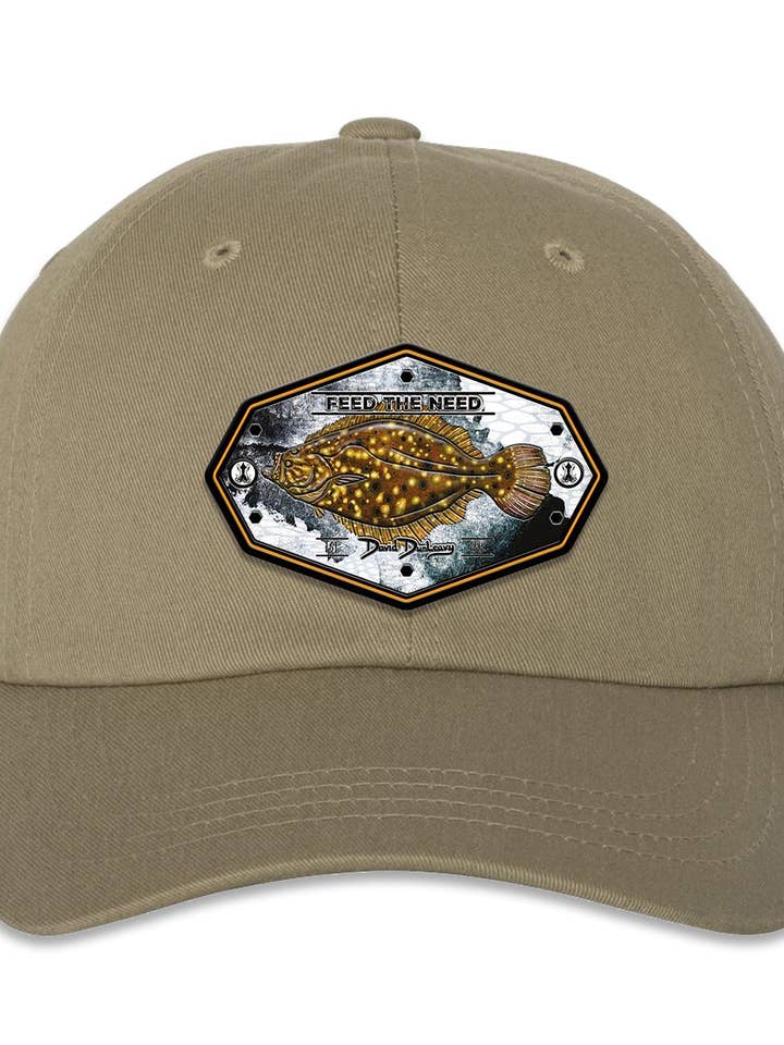 Flounder Kraken 6 Panel Dad Khaki Hat for wholesale by David Dunleavy