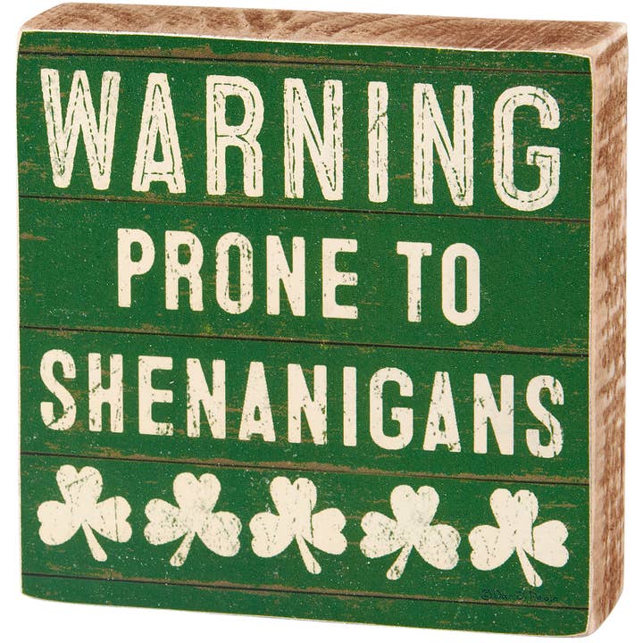 Warning Shenanigans Block Sign for wholesale by Primitives by Kathy