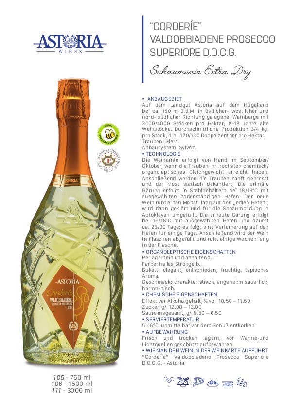 Metina SAS – wholesale Champagne/Mousserande vin – Corderie Prosecco Superiore Valdobbiadene Astoria MAGNUM 1,5 liter2