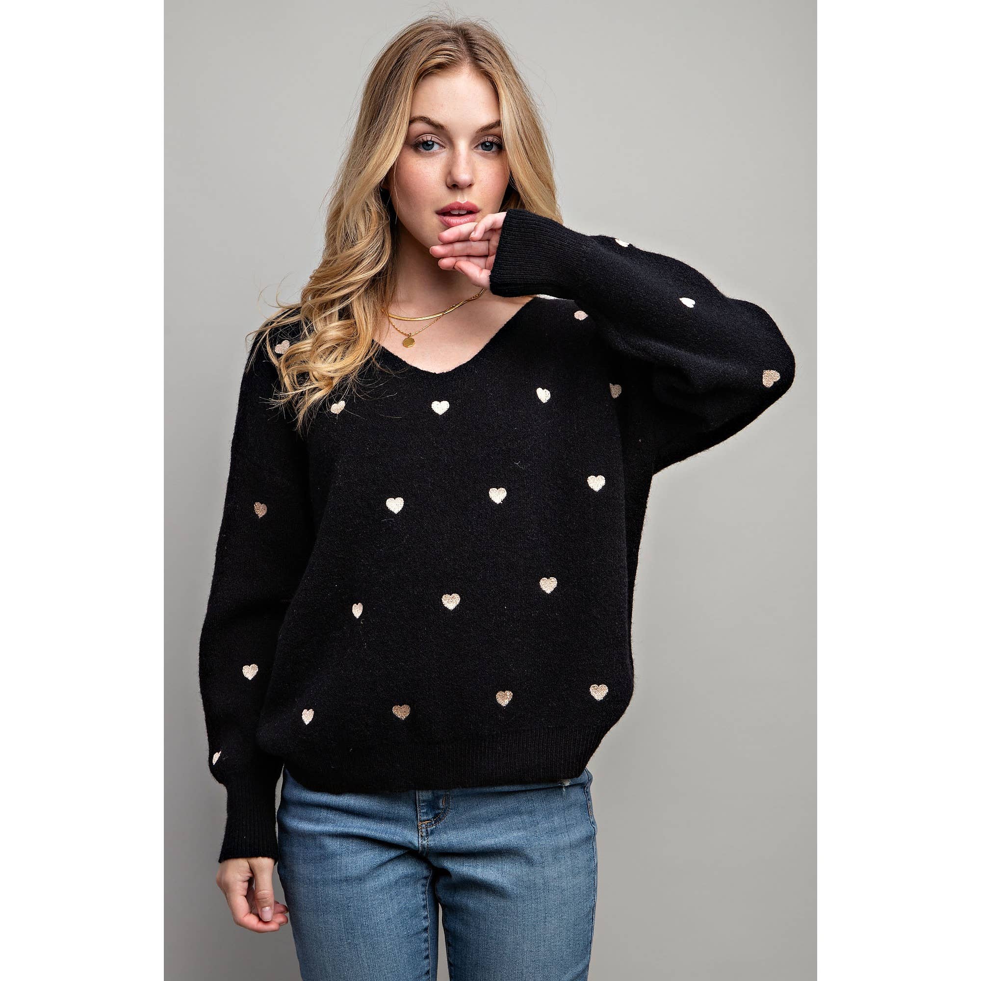 Sweet Generis - Wholesale Knit Sweater - Women's - HEART PATTERN BOXY KNIT PULLOVER SWEATER1