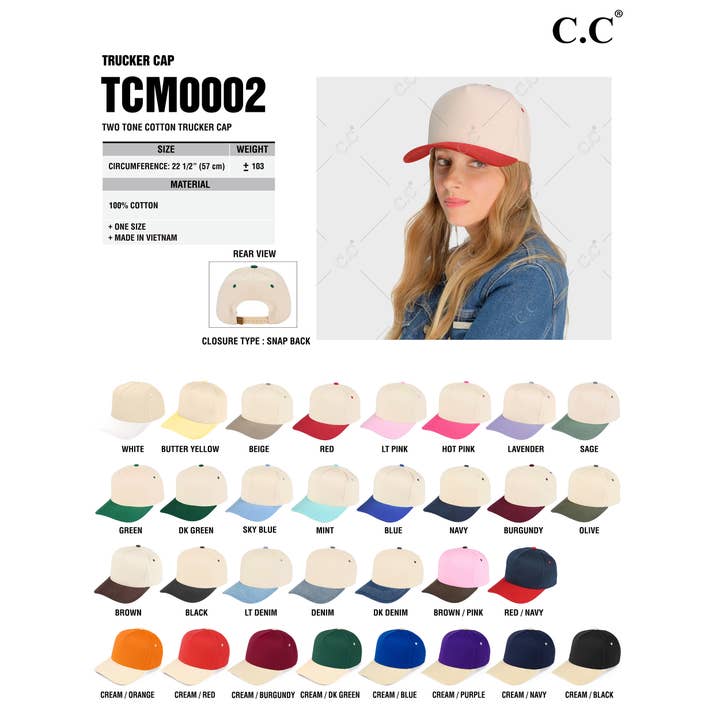 Hana - Wholesale Baseball Cap - Women's - C.C Two Tone Canvas Trucker Hat Baseball Cap
