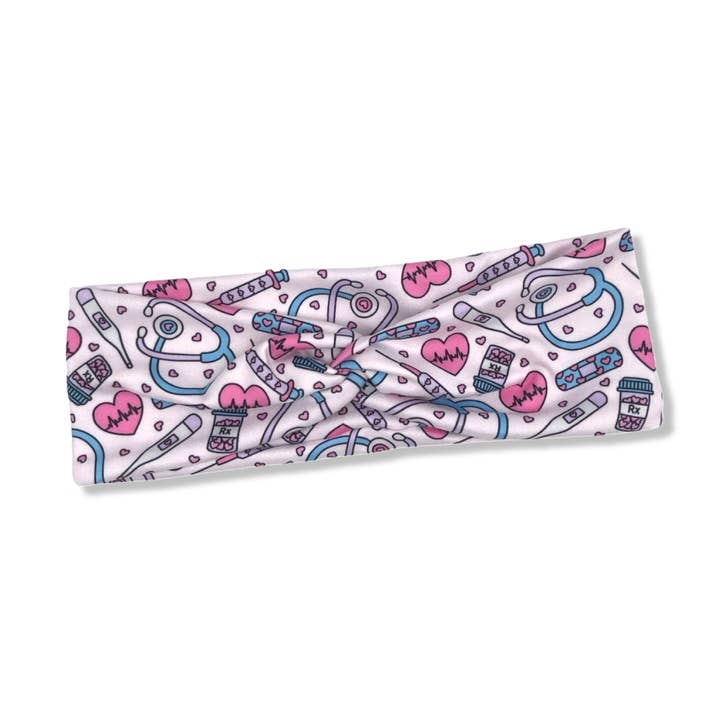 Diadema con nudos Nurse Life de Pretty in Pink para venta al por mayor de The Happy Headband Co