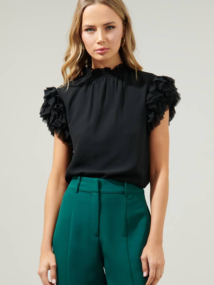 Sugarlips - Wholesale Blouse - Women's - Brenna Mock Neck Ruffle Blouse1