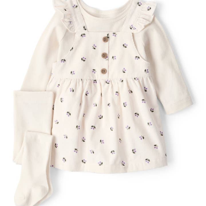 3-piece set with floral corduroy jumper dress for wholesale by Nenina & Co