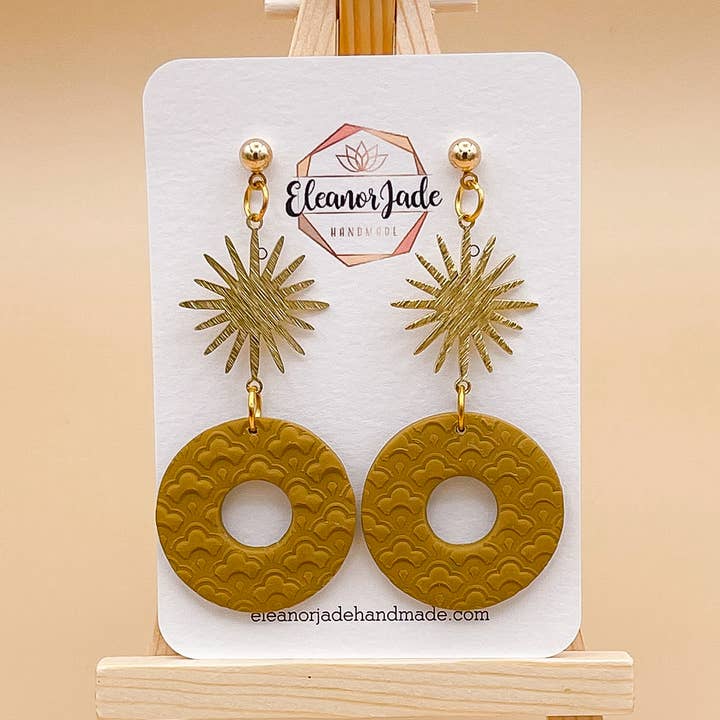 Sun Charm + Mustard Scallop Print Clay Earring for wholesale by Eleanor Jade Handmade